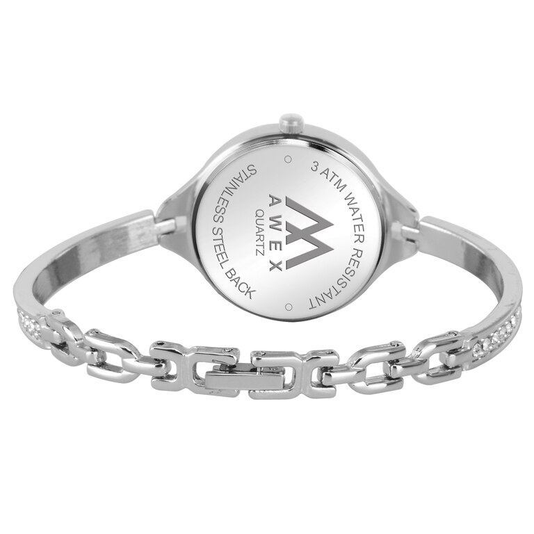 Awex Silver Diamond Dail Bracelet Look Strap Analog Watch - For Women